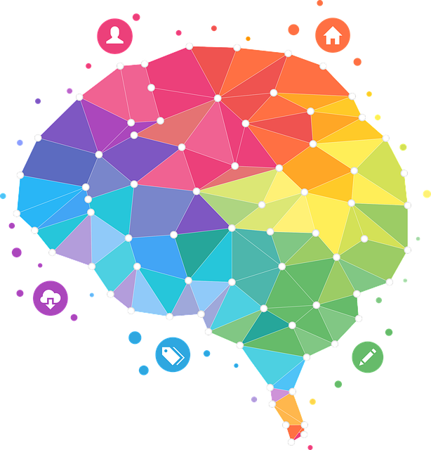 A rainbow colored brain graphic